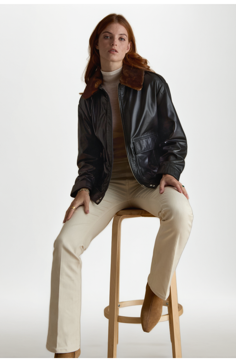 FURNIQ UK Alma Leather Jacket, Alternate, color, Black