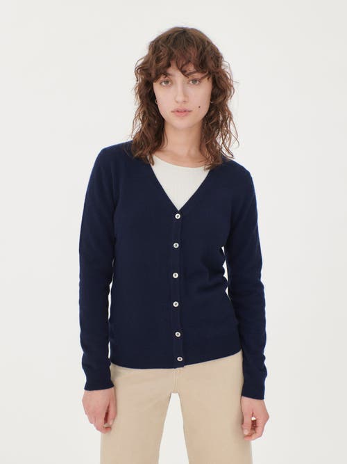 Gobi Mongolian Cashmere V-neck Cardigan In True Navy