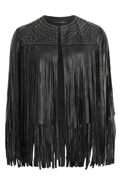 Allsaints Elias Astral Leather Tassel Gilet In Black