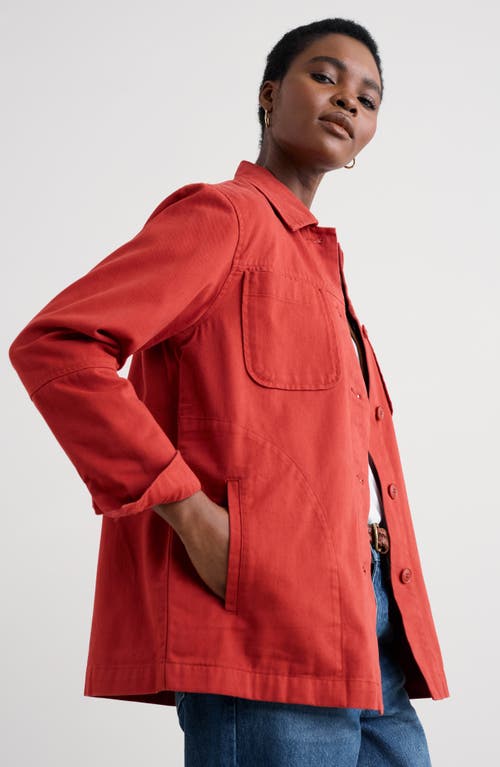 Seasalt Cornwall Long Field Organic Cotton Chore Jacket In Red