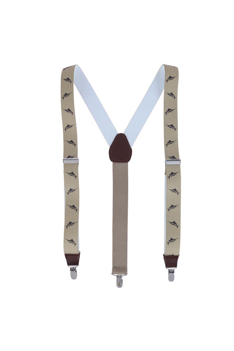 Marlin Fish Print Clip End Suspenders, Main, color, Tan