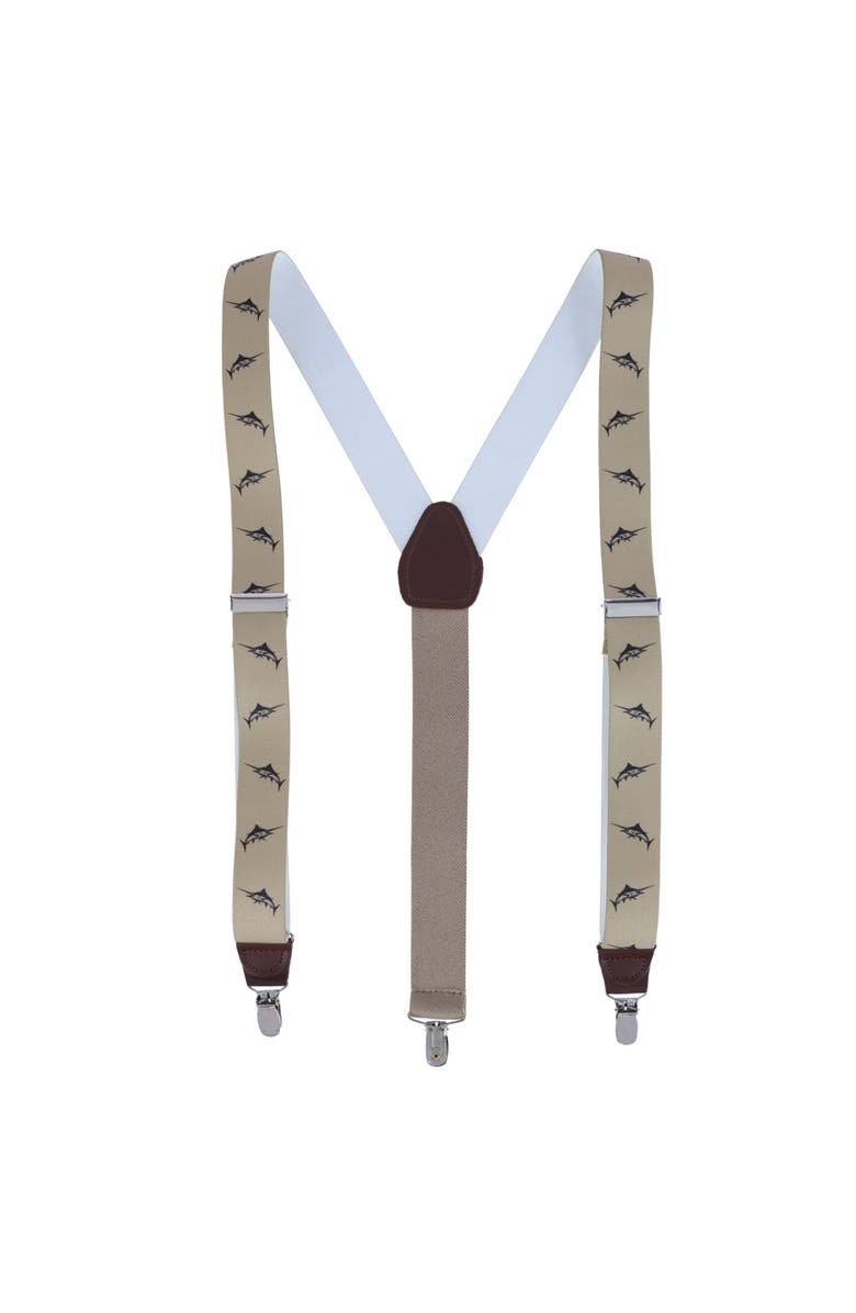 Ascentix Marlin Fish Print Clip End Suspenders, Main, color, Tan