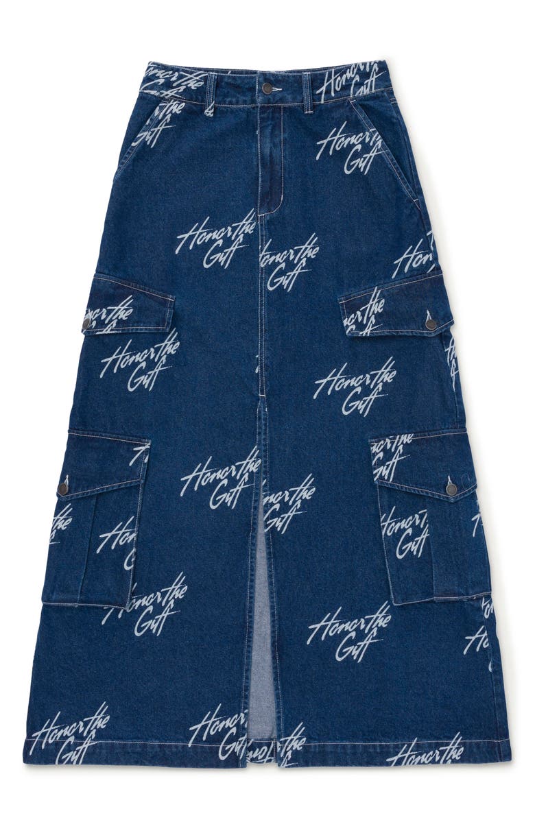 HONOR THE GIFT HTG Graphic Denim Cargo Maxi Skirt, Main, color, Blue
