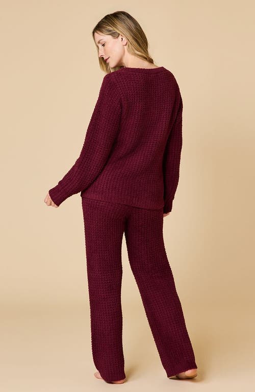 Softies Waffle Marshmallow Boat Neck Lounge Set In Burgundy