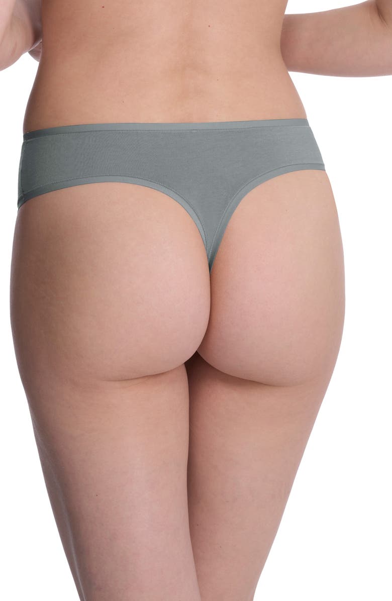 Natori Bliss Bare Stretch Cotton Thong, Alternate, color, Seaglass