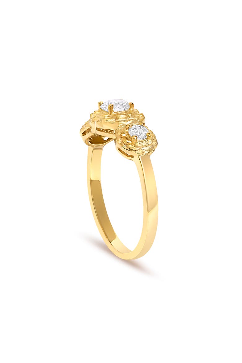 14K Yellow Gold Plated Sterling Silver 1/2 Ctw Lab Grown Diamond Floral 3-Stone Ring, Alternate, color, Yellow Gold over Silver