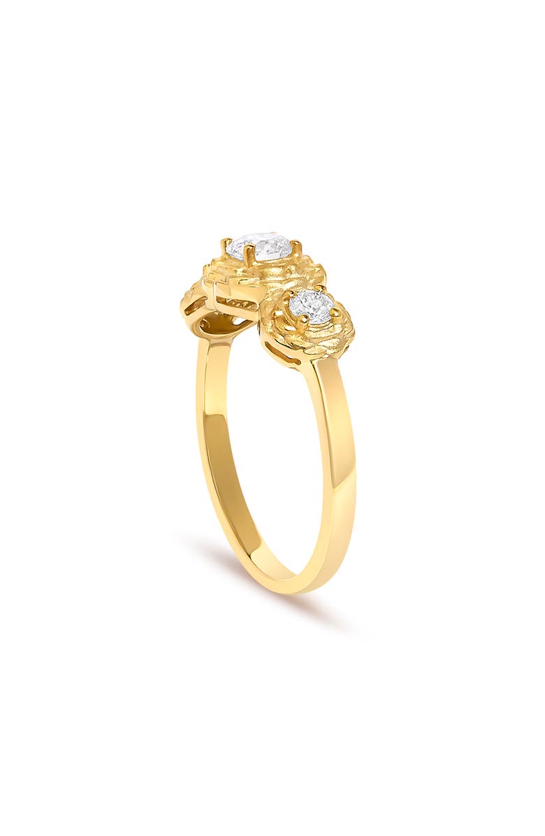 Haus of Brilliance 14K Yellow Gold Plated Sterling Silver 1/2 Ctw Lab Grown Diamond Floral 3-Stone Ring, Alternate, color, Yellow Gold Over Silver