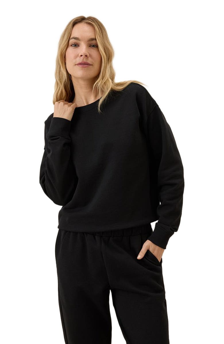 Pact Organic Brushed Fleece Crew Sweatshirt, Alternate, color, Black