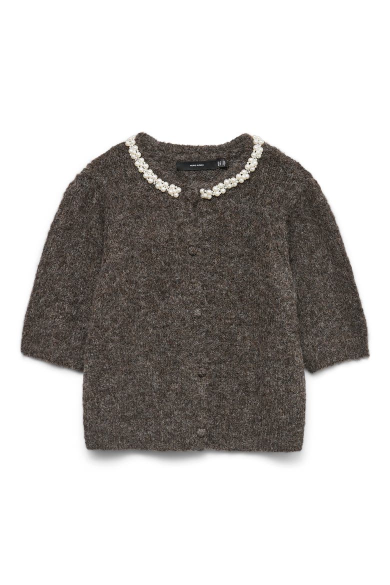 Ocean Pearly Short Sleeve Cardigan, Alternate, color, CHOCOLATE TORTE DETA