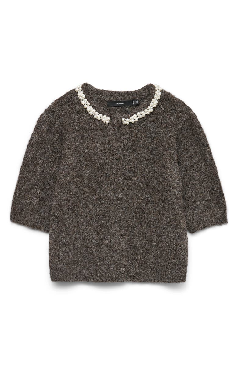 VERO MODA Ocean Pearly Short Sleeve Cardigan, Alternate, color, Chocolate Torte Deta