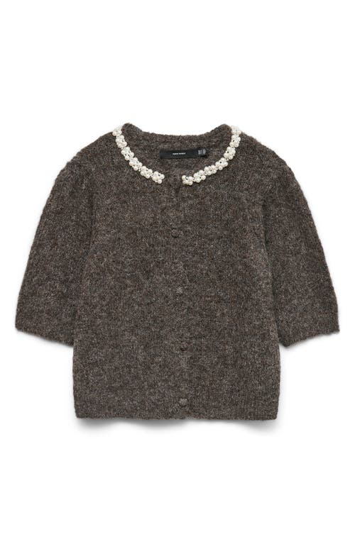 Vero Moda Ocean Pearly Short Sleeve Cardigan In Gray