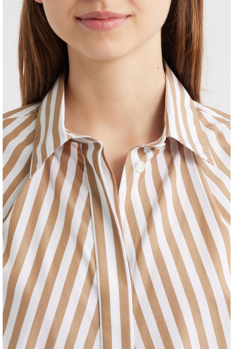 Maura Stripe High-Low Cotton Poplin Button-Up Shirt, Alternate, color, BROWN STRIPE