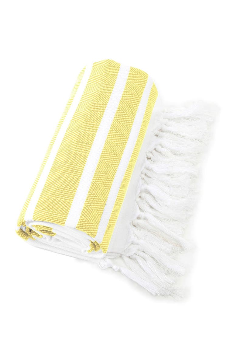 Linum Home Textiles 100% Turkish Cotton Herringbone Pestemal Beach Towel - Yellow & White, Alternate, color, 