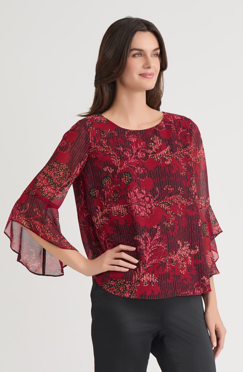 KASPER Print Ruffle Sleeve Top, Alternate, color, Black Multi