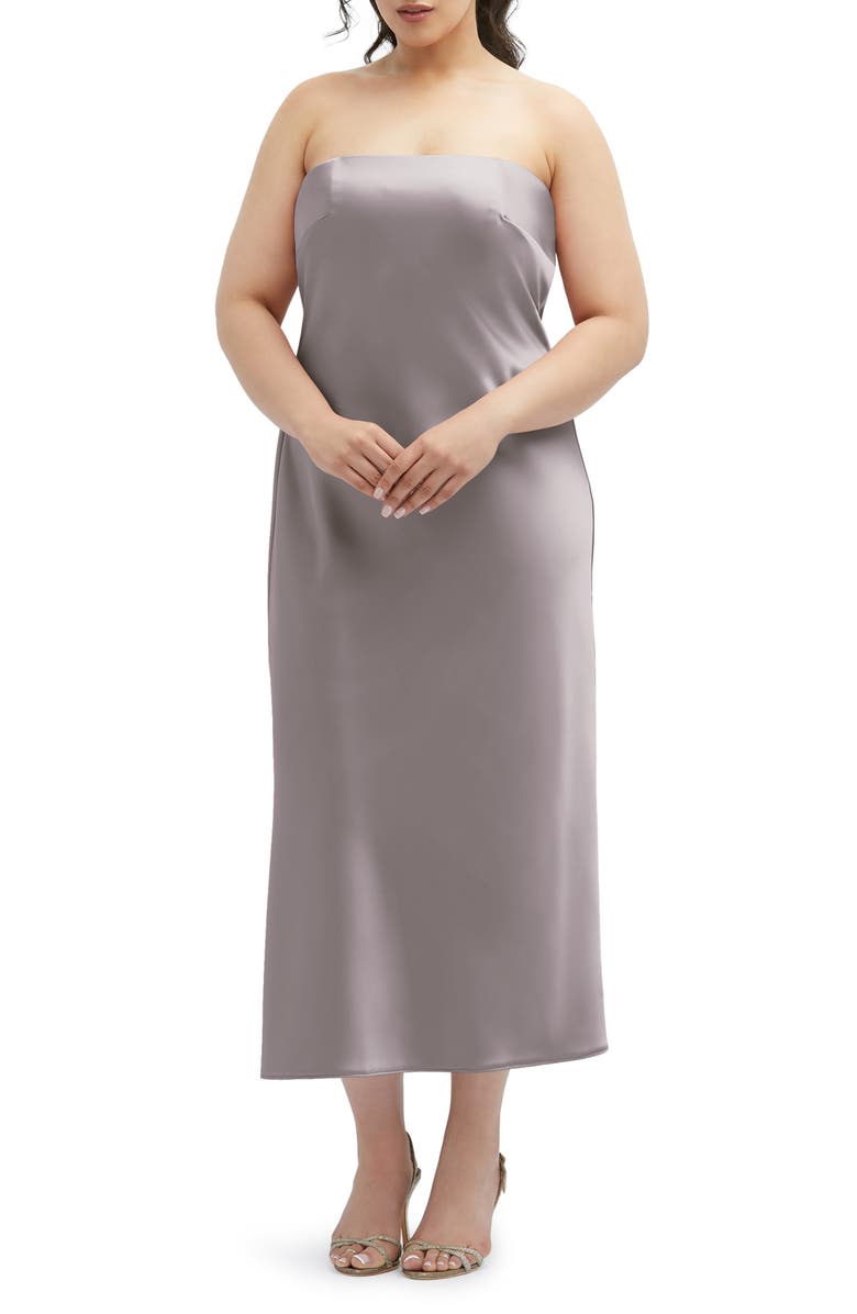 After Six Strapless Charmeuse Midi Cocktail Dress, Alternate, color, Cashmere Gray