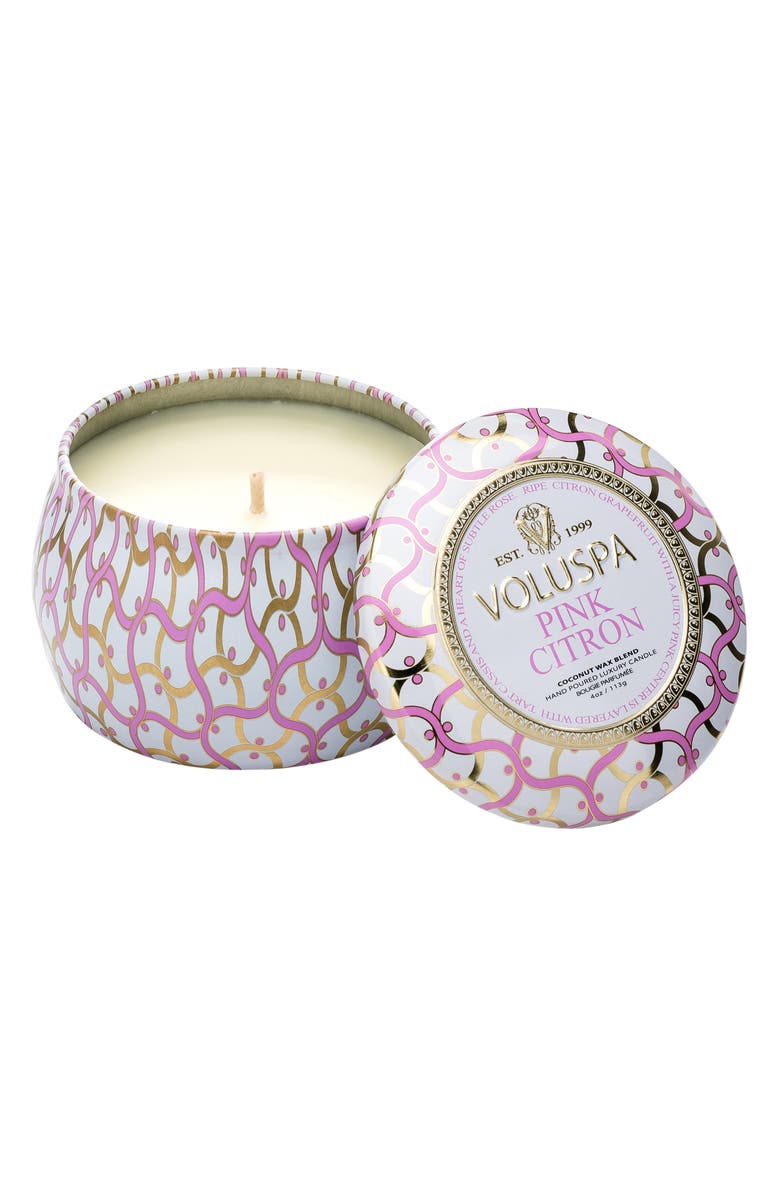 Voluspa Maison Blanc Pink Citron Petite Decorative Tin Candle, Main, color,