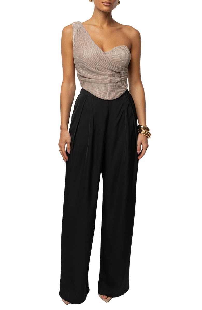 JLUXLABEL Luna Metallic One-Shoulder Corset Top, Alternate, color,