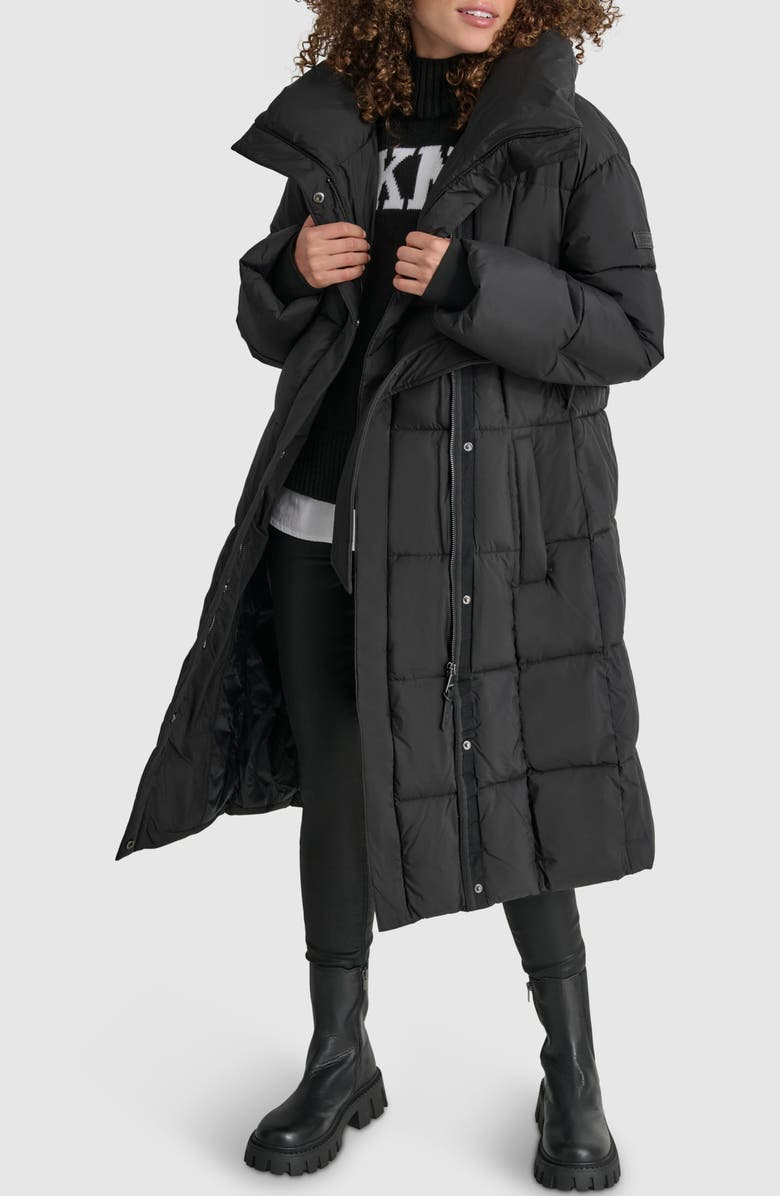 DKNY Asymmetrical Belted Water Resistant Puffer Jacket, Alternate, color, 