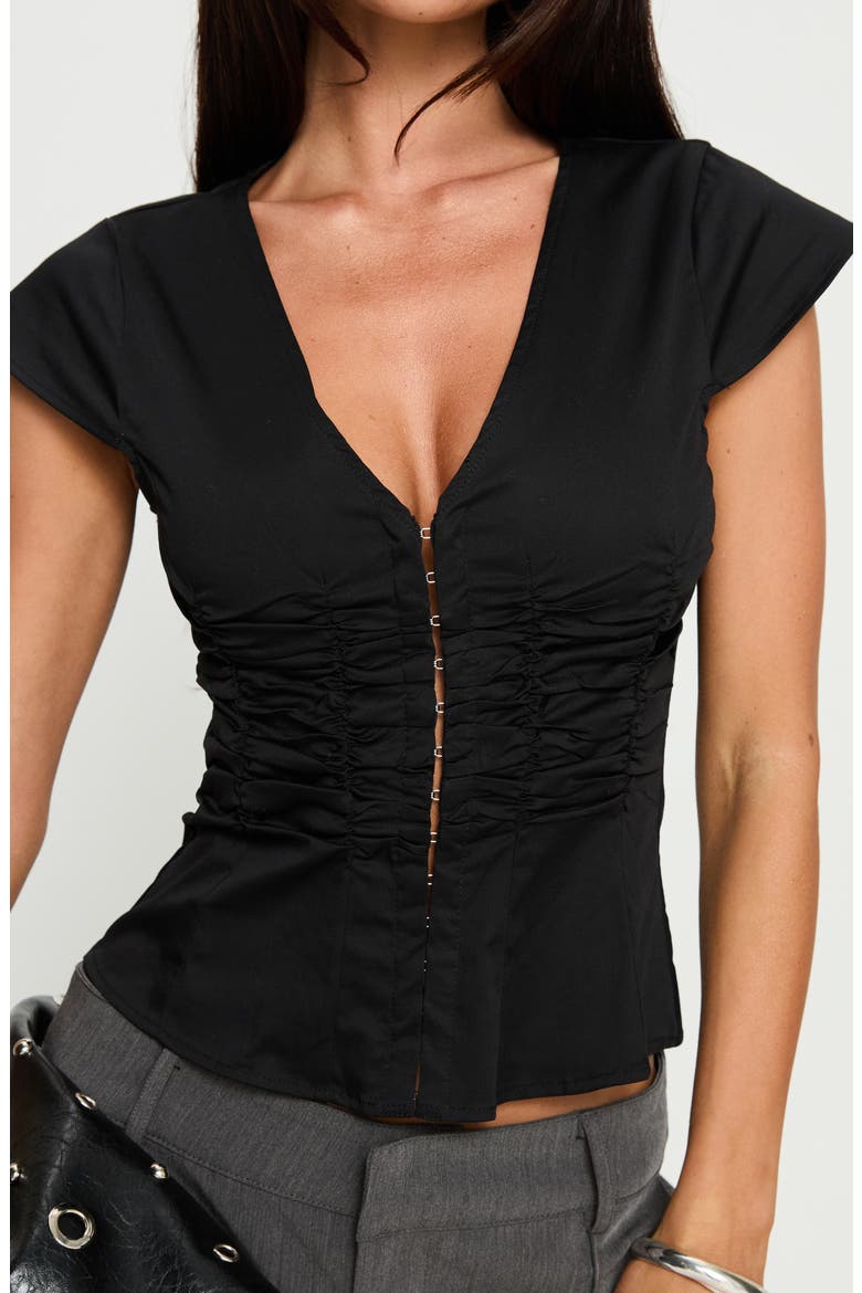 Indulgence Ruched Corset Top, Alternate, color, BLACK