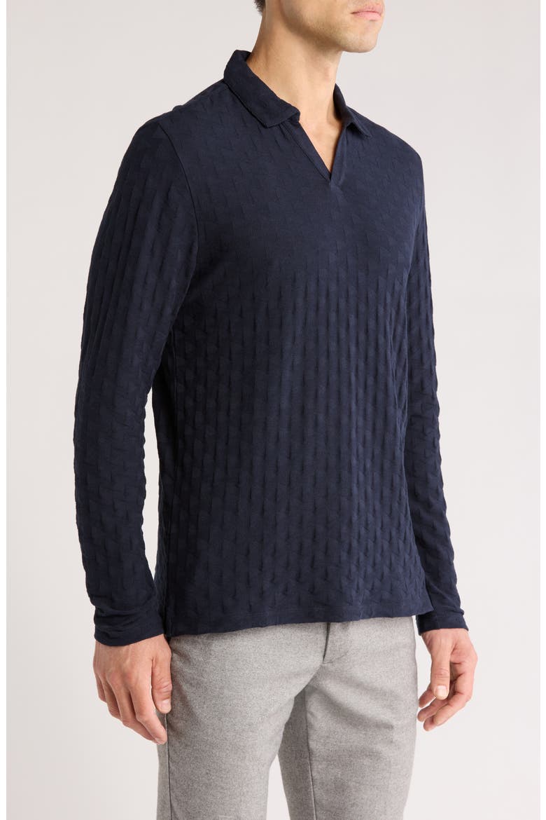 Gotter Long Sleeve Johnny Collar Polo, Alternate, color, NAVY