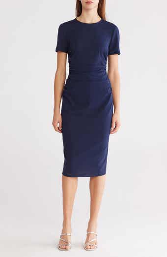 Ruched Short Sleeve Midi Dress