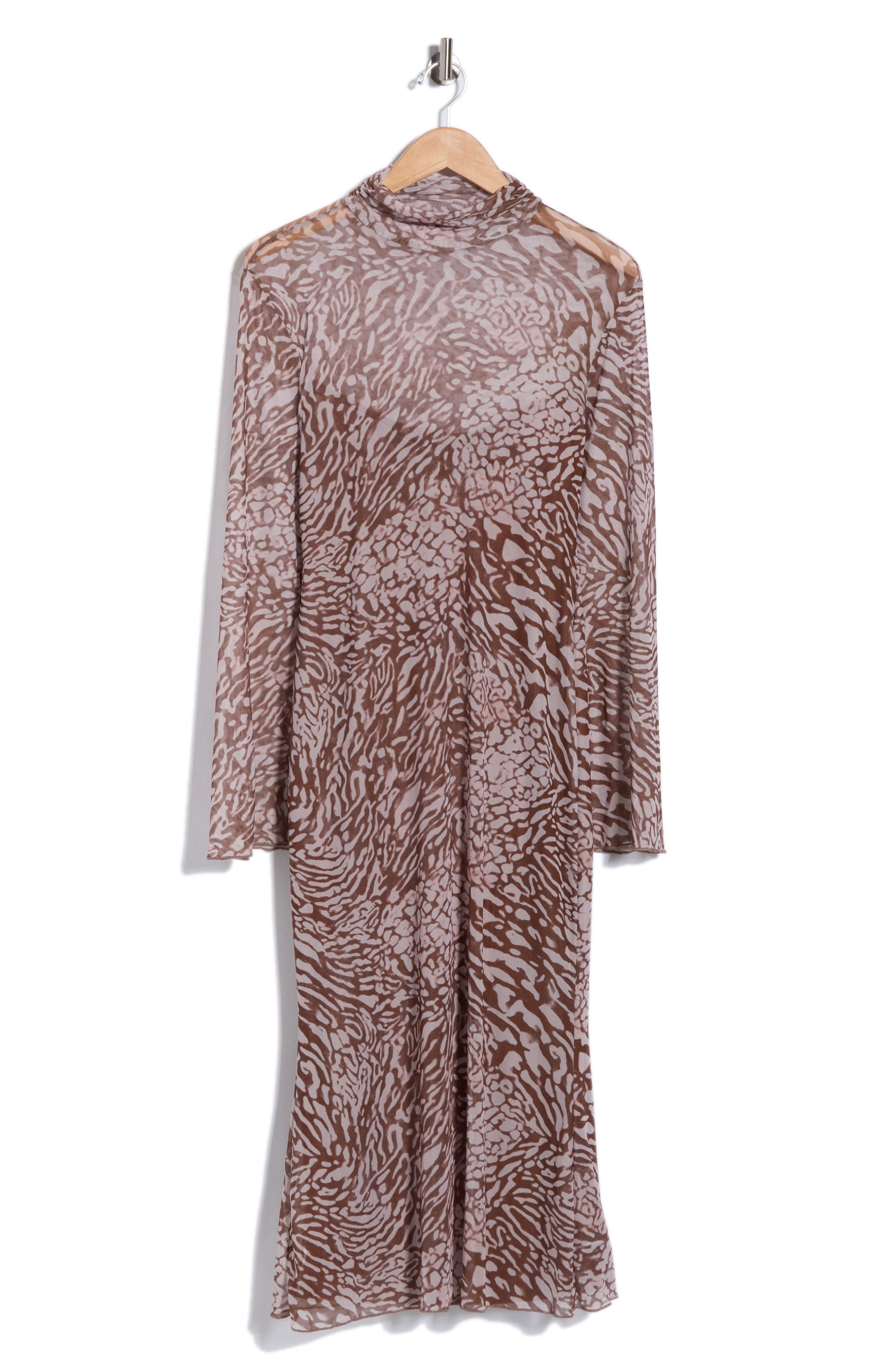 Printed Mesh Long Sleeve Dress