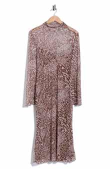 Printed Mesh Long Sleeve Dress