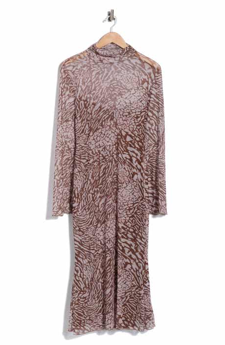 Printed Mesh Long Sleeve Dress