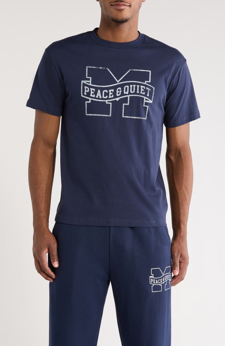Museum of Peace & Quiet Banner Logo Cotton T-Shirt, Main, color, Navy