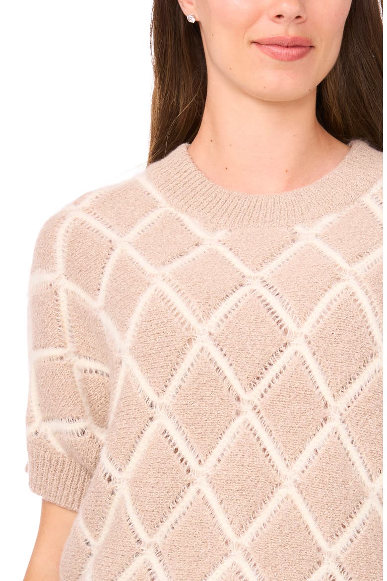 Short Sleeve Diamond Stitch Sweater, Alternate, color, OAK TAUPE