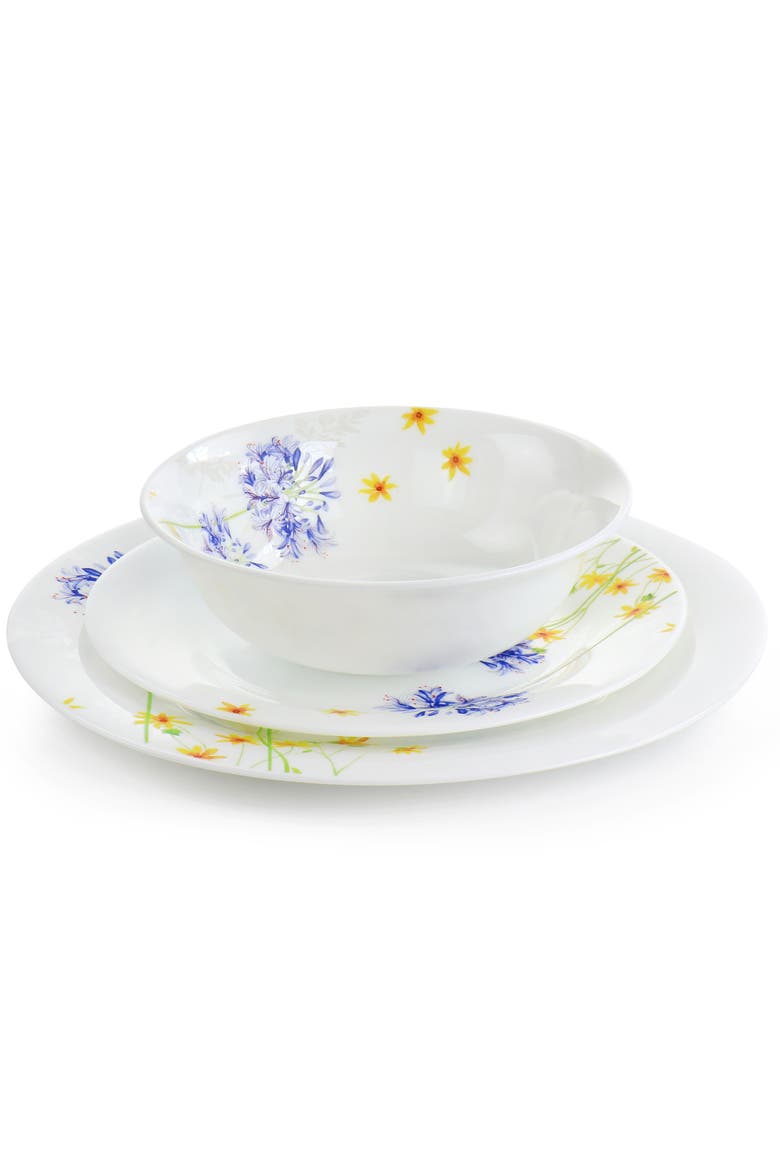 Floral 12 Piece Tempe Opal Glass Dinnerware Set, Alternate, color, White