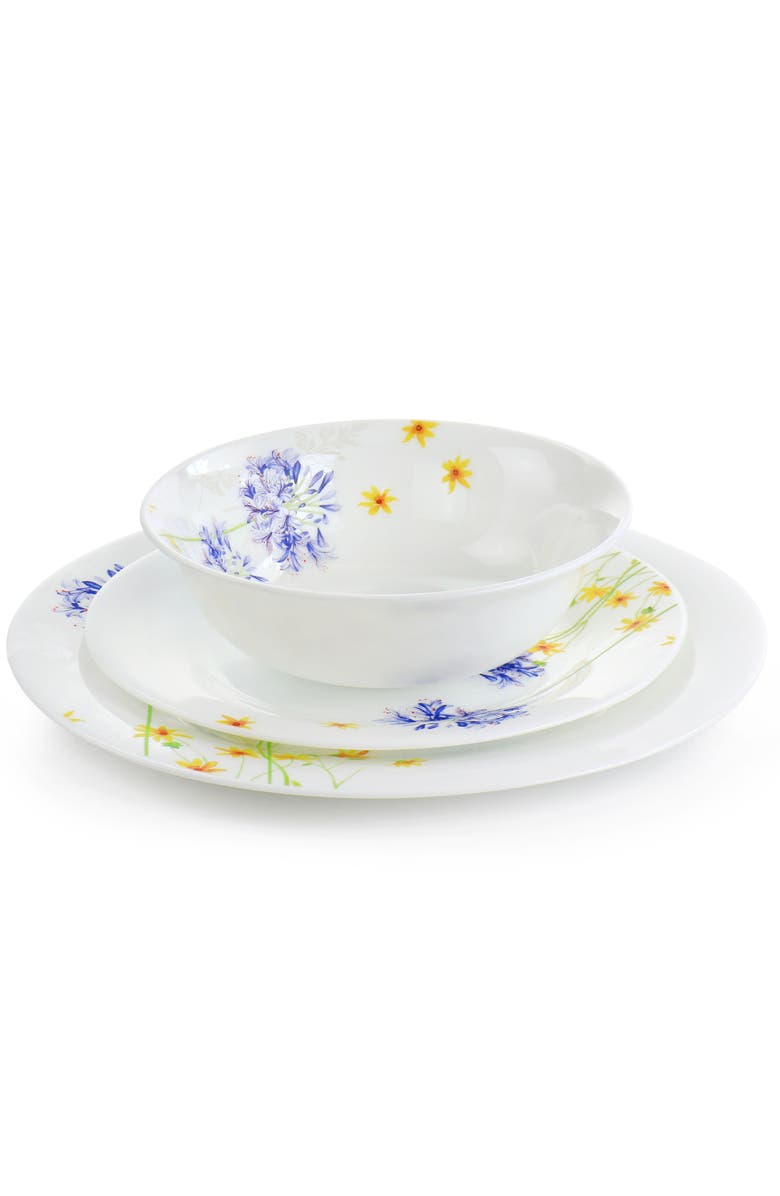 Gibson Ultra Ultra Violet Floral 12 Piece Tempe Opal Glass Dinnerware Set, Alternate, color, White