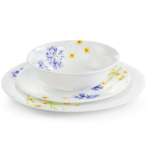 Gibson Ultra Ultra Violet Floral 12 Piece Tempe Opal Glass Dinnerware Set In Multi