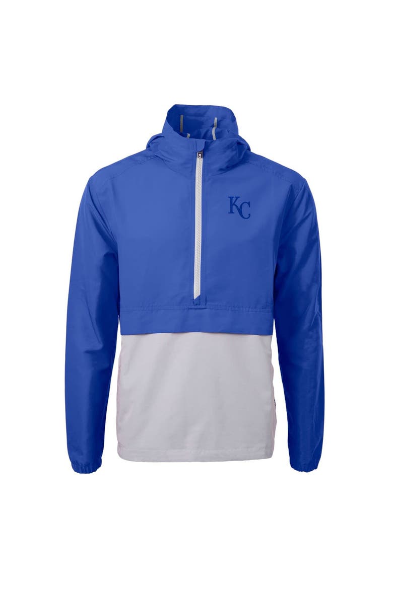Men's Cutter & Buck Royal/Gray Kansas City Royals Charter Eco Recycled Half-Zip Anorak Jacket, Alternate, color, Royal