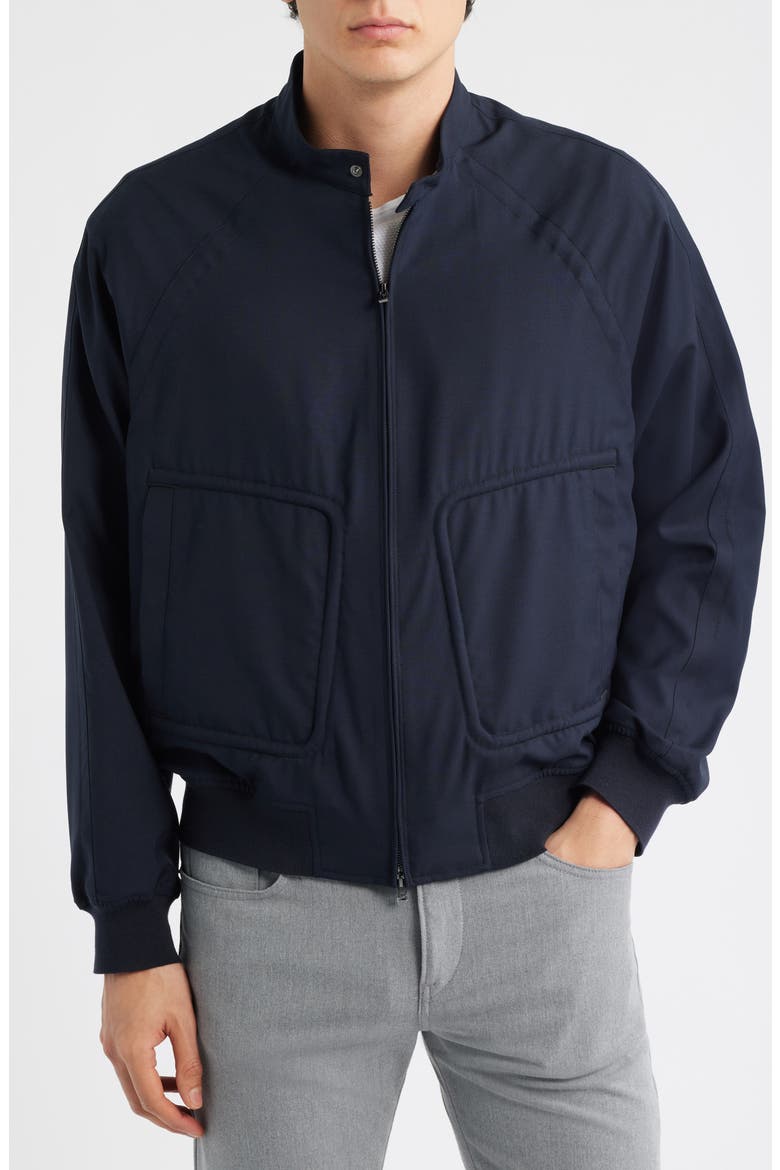 Virgin Wool Zip Bomber Jacket, Main, color, SOLID BLUE NAVY