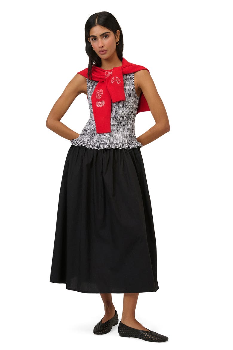 Drina Gingham Midi Dress, Alternate, color, BLACK