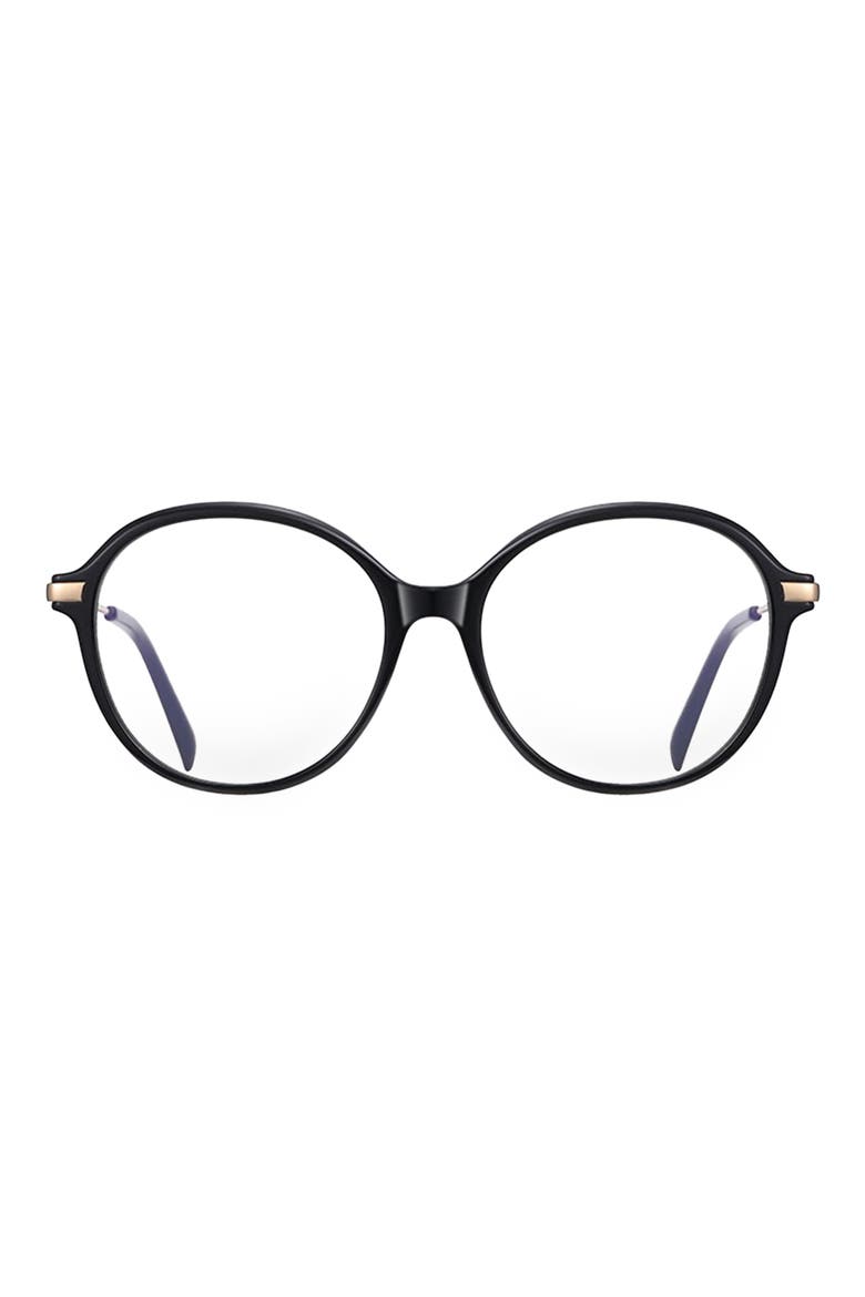 Elsie 53mm Round Blue Light Blocking Glasses, Main, color, BLACK
