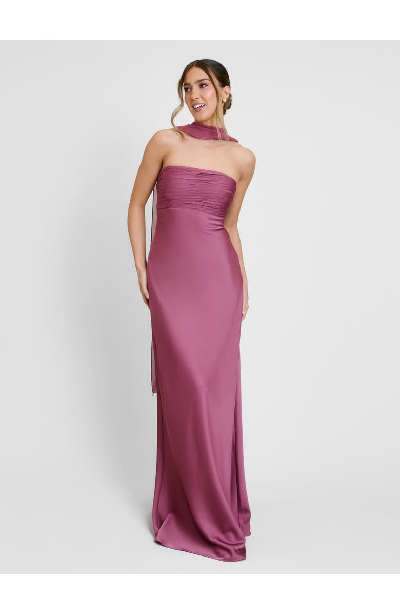 Six Stories Chiffon Bandeau Satin Maxi Dress, Alternate, color, Plum