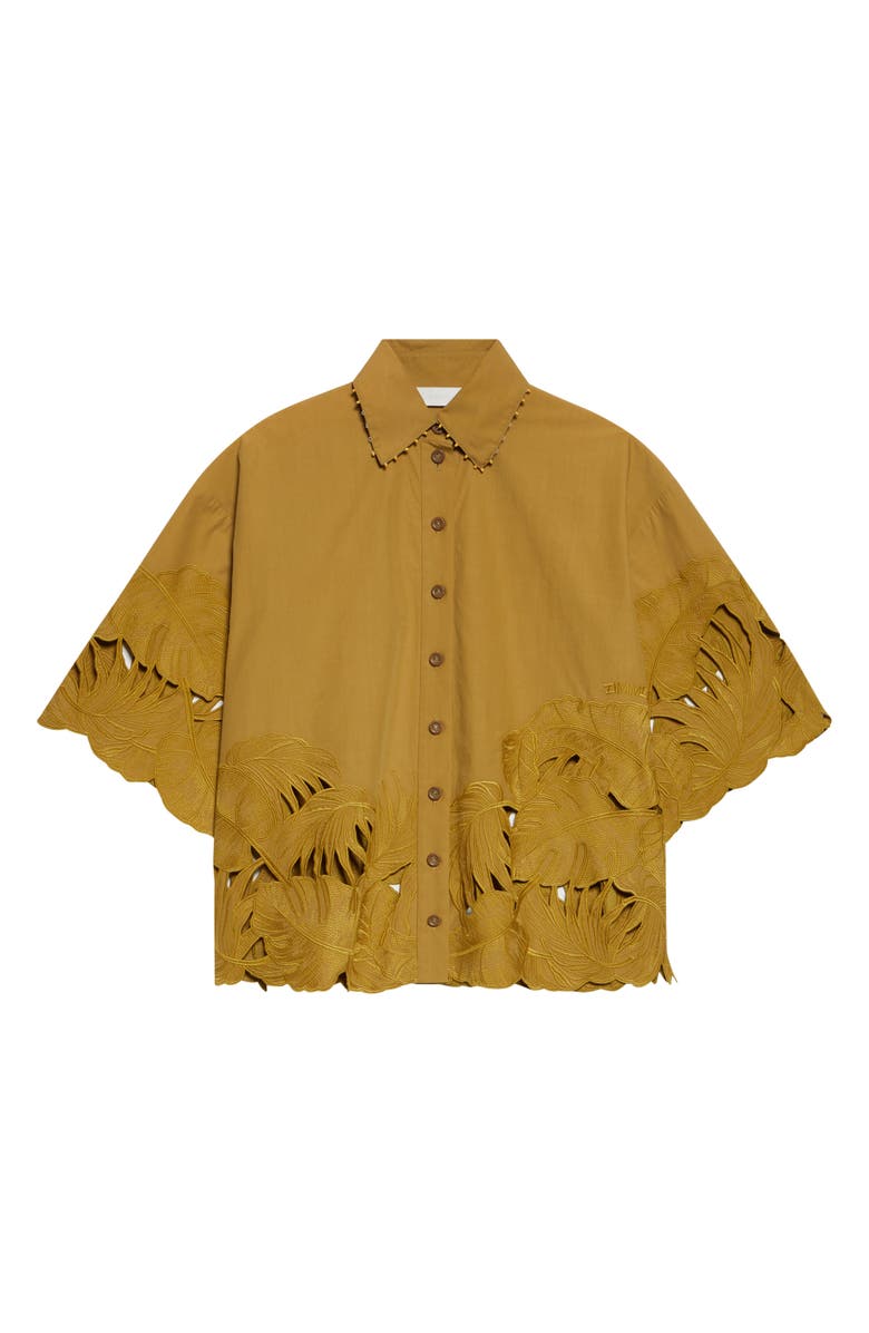 Zimmermann Mahon Oversize Embroidered Cutwork Cotton Button-Up Shirt, Alternate, color, Moss
