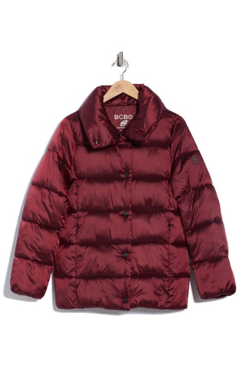 Bcbgeneration Water Resistant Snap Front Puffer Jacket In Burgundy