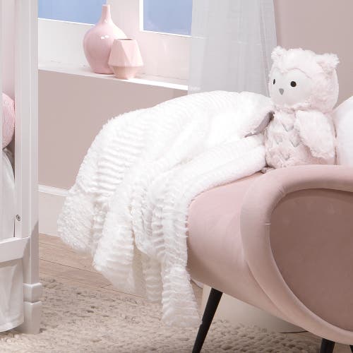 Lambs & Ivy Signature Ruffled Lux Minky/jersey Chevron Baby Blanket In White