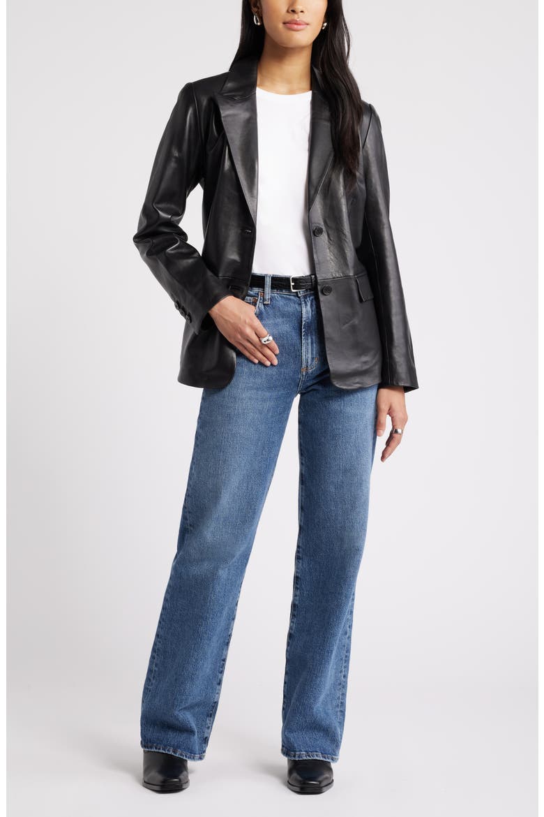 Leather Blazer, Alternate, color, BLACK