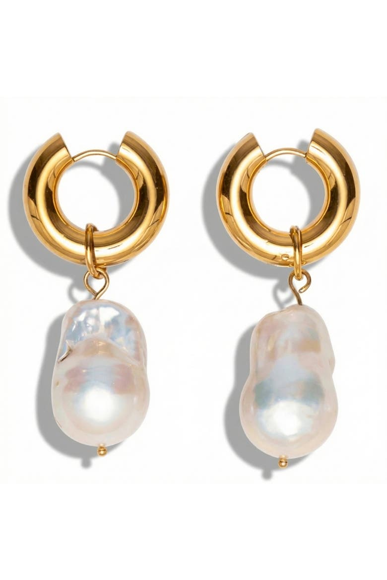 18k Gold Plated 2" Fresh Water Pearl Hoops, Main, color, 18k Yellow Gold