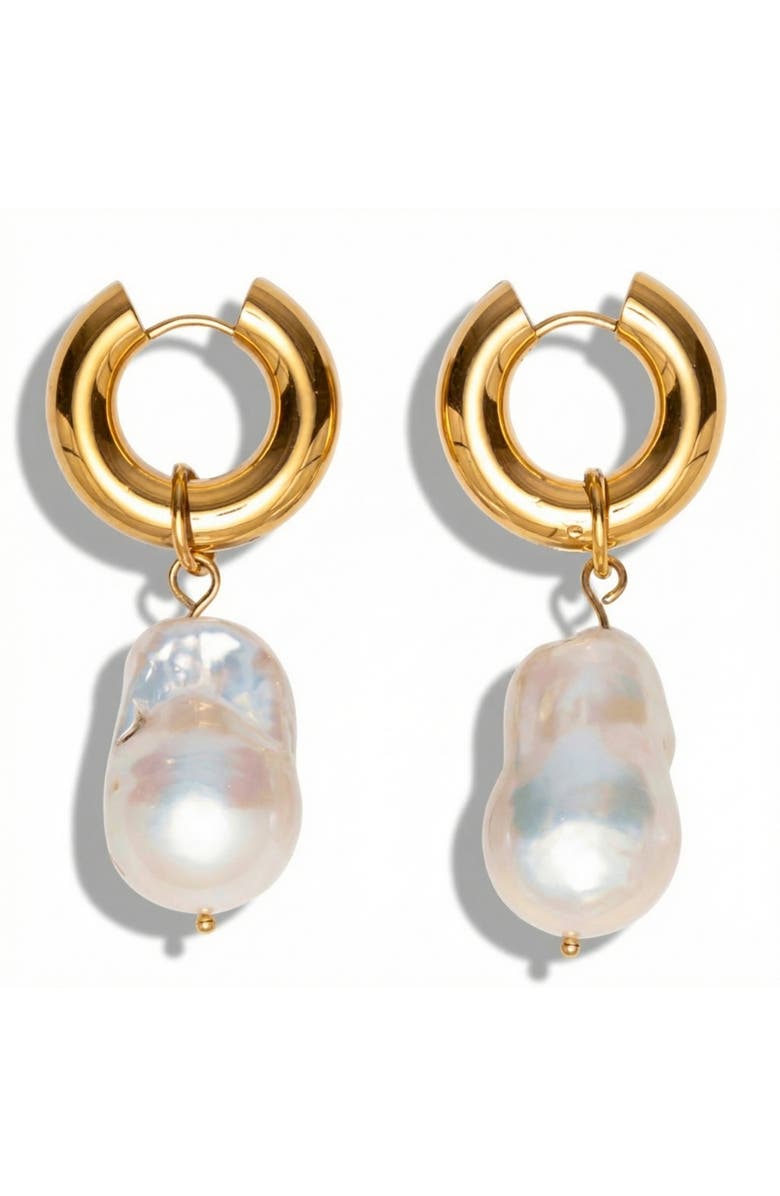 Bliss Diamond 18k Gold Plated 2" Fresh Water Pearl Hoops, Main, color, 18K Yellow Gold