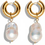 Bliss Diamond 18k Gold Plated 2" Fresh Water Pearl Hoops