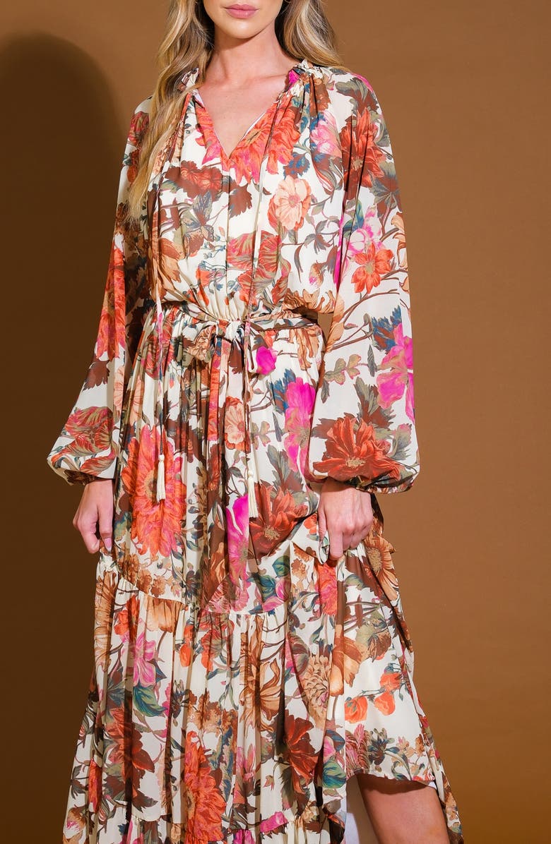 FLYING TOMATO Long Sleeve Print Maxi Dress, Alternate, color, 