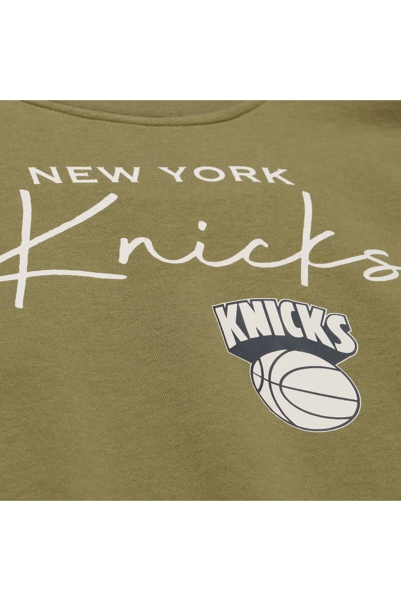 Women's Mitchell & Ness  Olive New York Knicks Lightweight Script Sweatshirt, Alternate, color, Olive