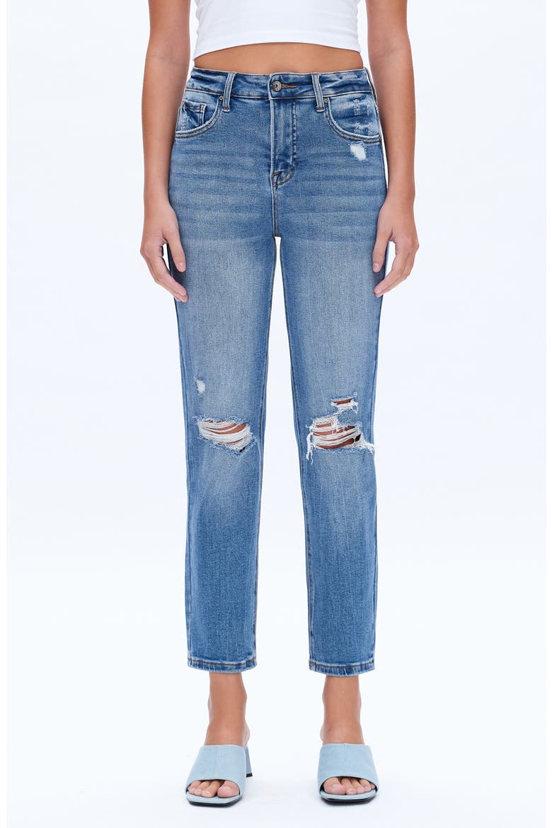 High Waist Ripped Straight Leg Jeans, Main, color, CRYSTAL