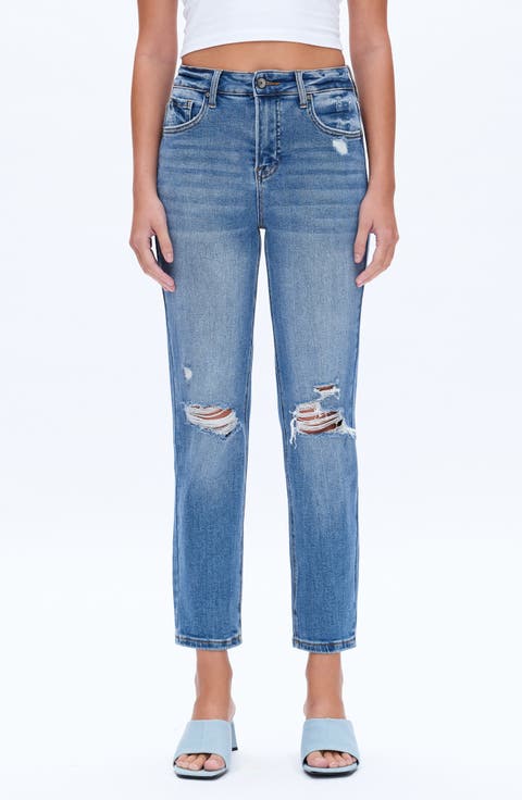 High Waist Ripped Straight Leg Jeans