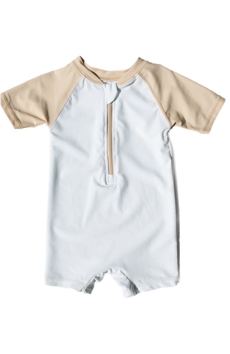 Leveret Baby One-Piece Rashguard, UPF 50+ Sun Protection Swimwear, Alternate, color, Beige & White